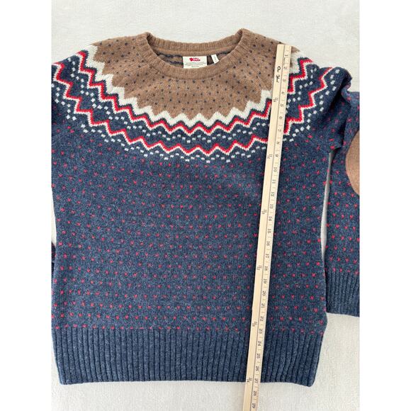 Fjallraven Women's Ovik 100% Wool Fair Isle Sweater Blue Brown Cabincore XL - Picture 11 of 13
